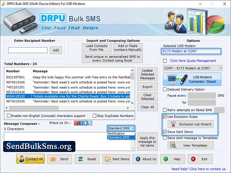 Bulk SMS Tool for Multi USB Modem software