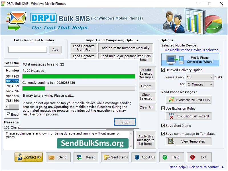 Send Bulk SMS for Windows based Mobile 8.1.7 full