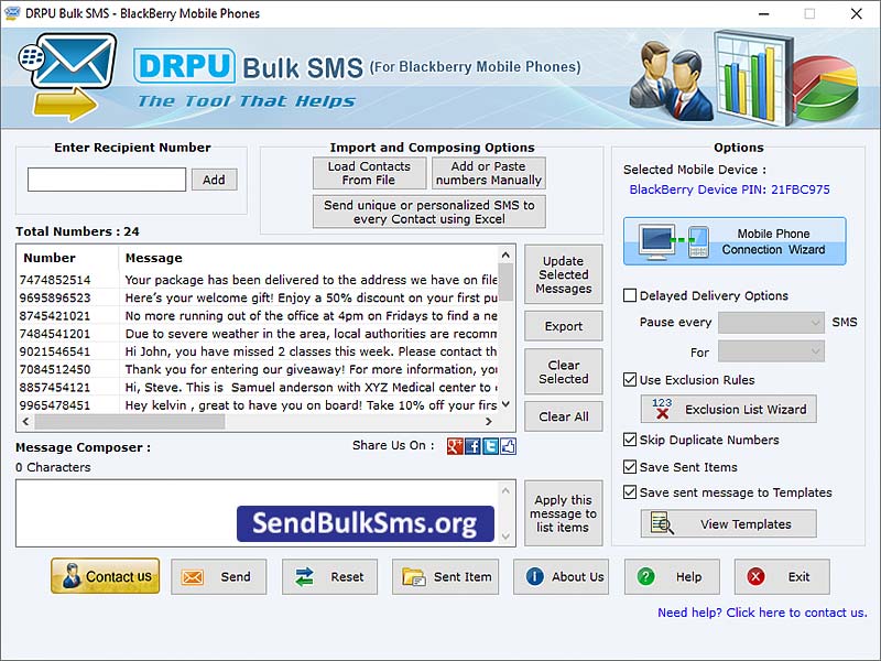 Blackberry Text SMS Program screenshot