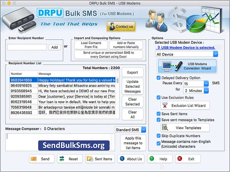 Mac Send Bulk SMS for USB Modem 6.7.8 full
